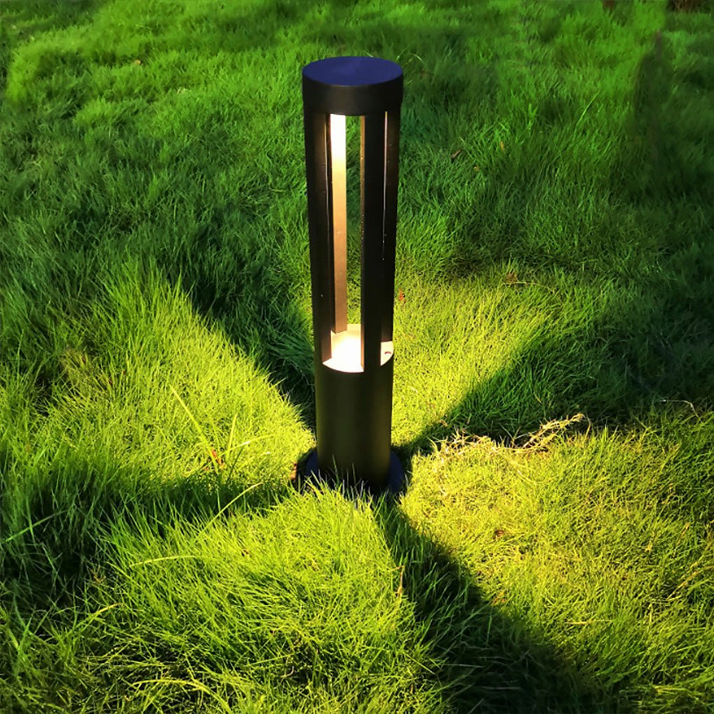 Modern Radiance Four-Emitting Black Outdoor LED Pathway Bollard Lights