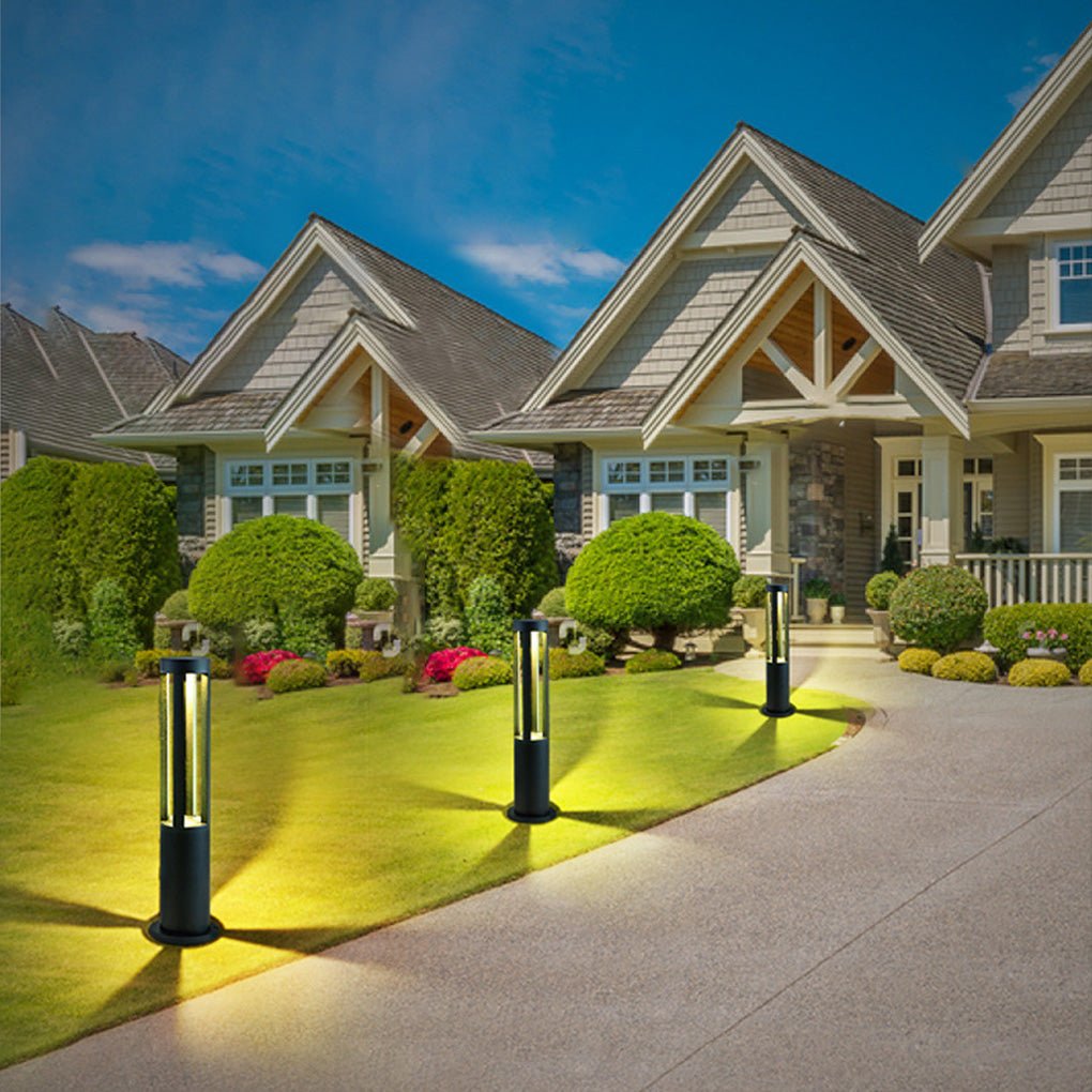 Modern Radiance Four-Emitting Black Outdoor LED Pathway Bollard Lights