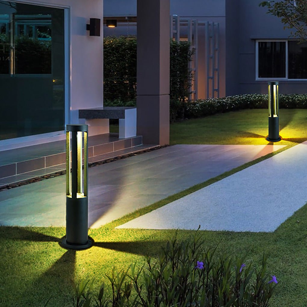 Modern Radiance Four-Emitting Black Outdoor LED Pathway Bollard Lights