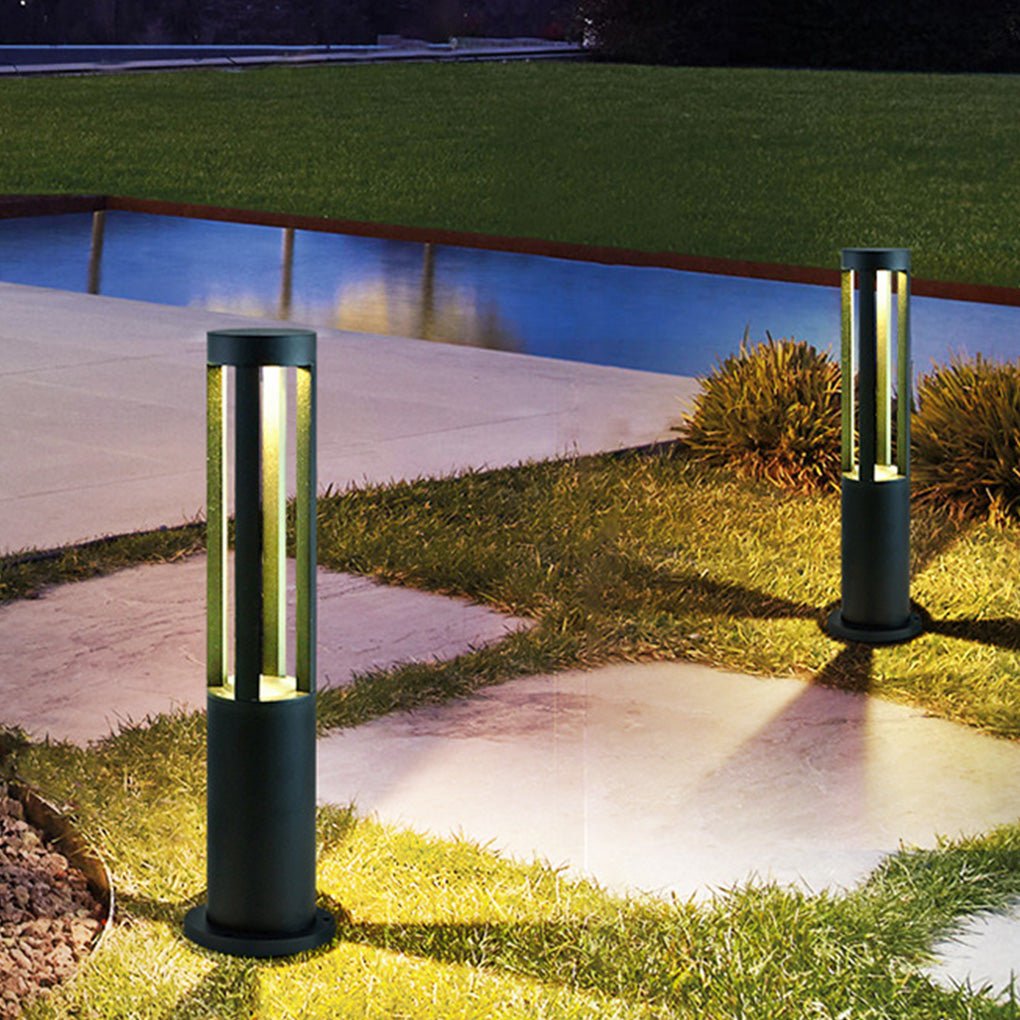 Modern Radiance Four-Emitting Black Outdoor LED Pathway Bollard Lights