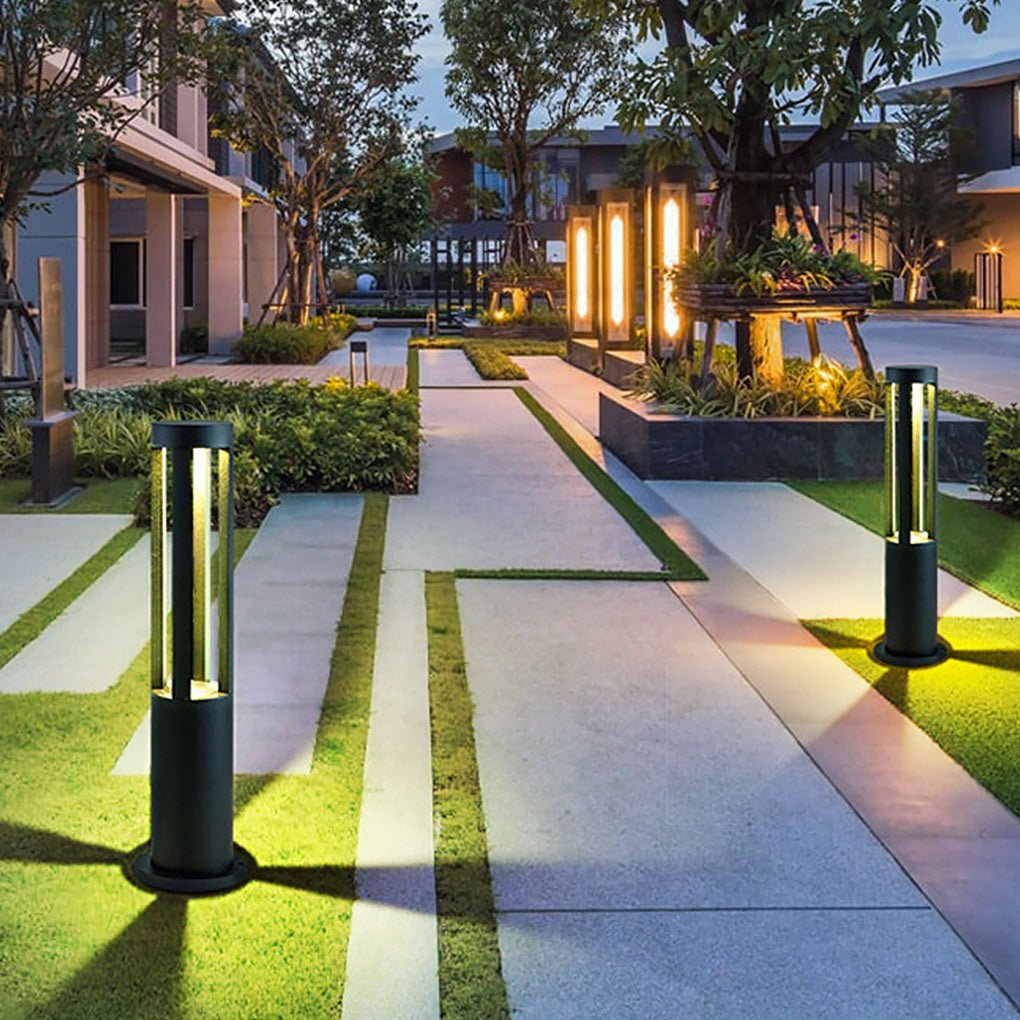 Modern Radiance Four-Emitting Black Outdoor LED Pathway Bollard Lights