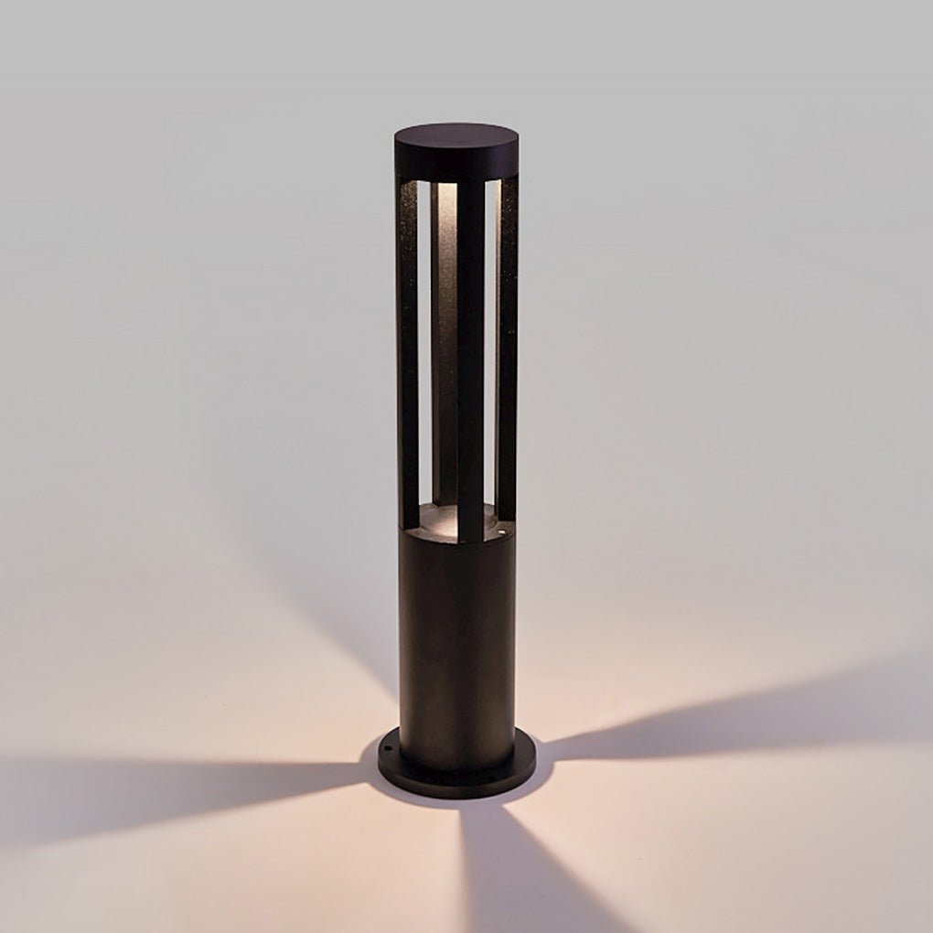 Modern Radiance Four-Emitting Black Outdoor LED Pathway Bollard Lights