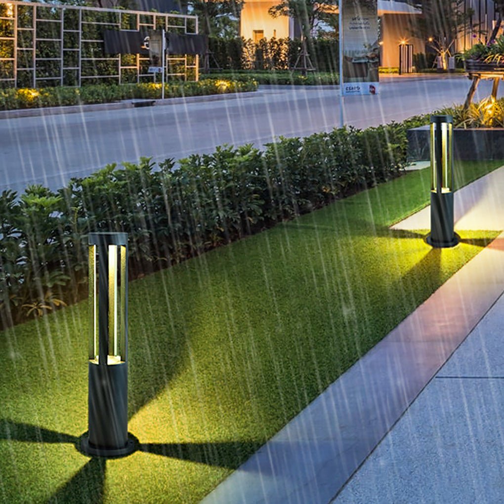 Modern Radiance Four-Emitting Black Outdoor LED Pathway Bollard Lights