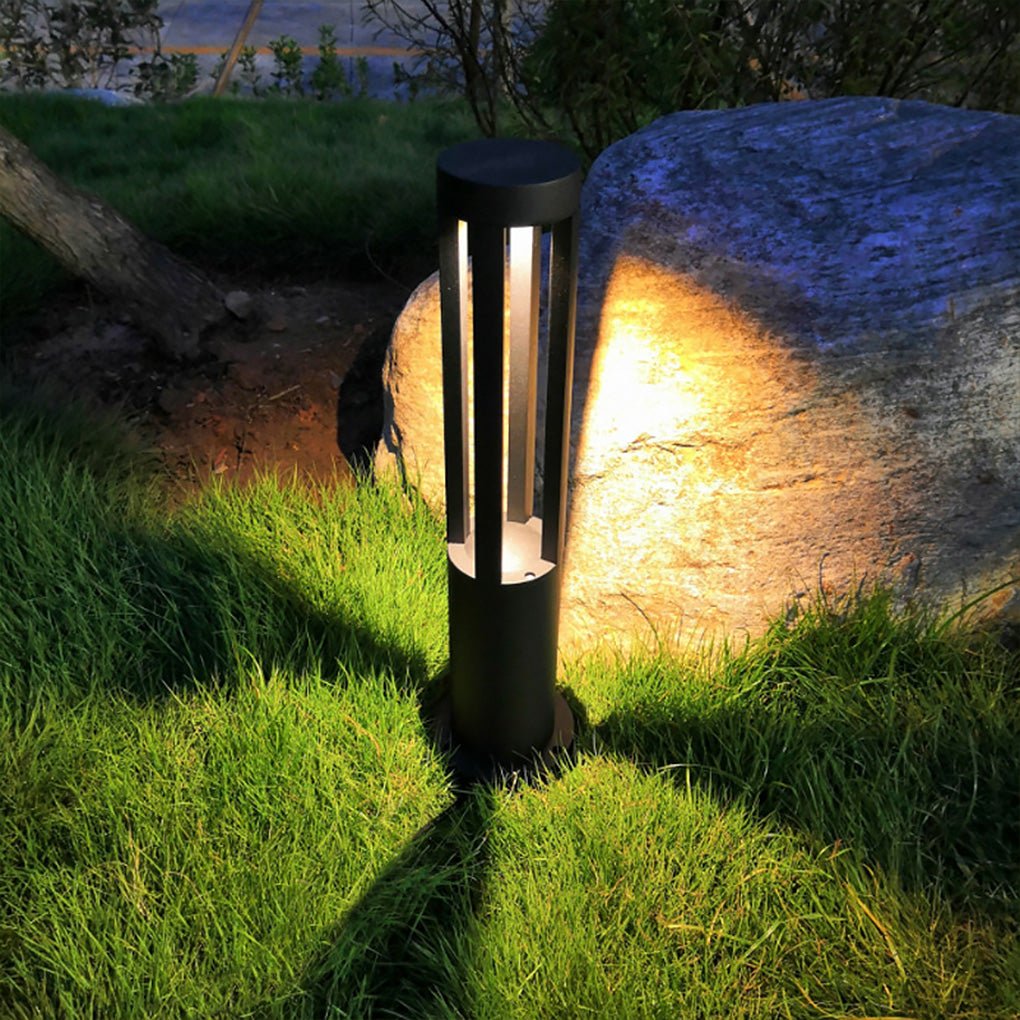 Modern Radiance Four-Emitting Black Outdoor LED Pathway Bollard Lights
