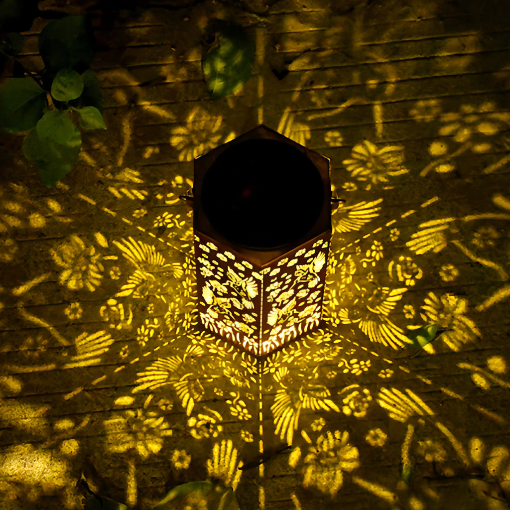 Red Outdoor Lantern Iron Body with Hollow-Out Design Solar Light