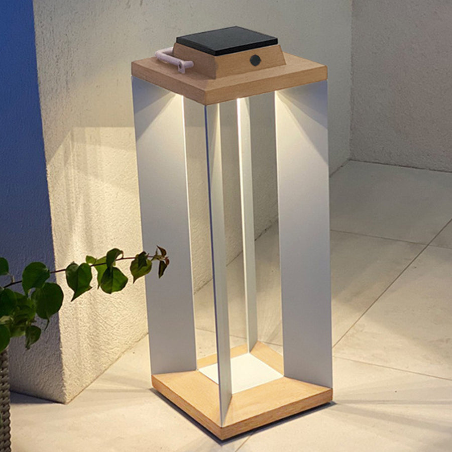 Solar Wooden White Outdoor Lantern Modern Outdoor Multi-Purpose Lights