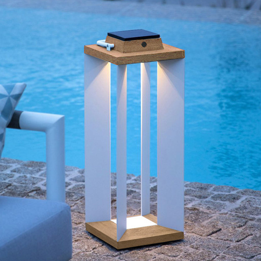 Solar Wooden White Outdoor Lantern Modern Outdoor Multi-Purpose Lights