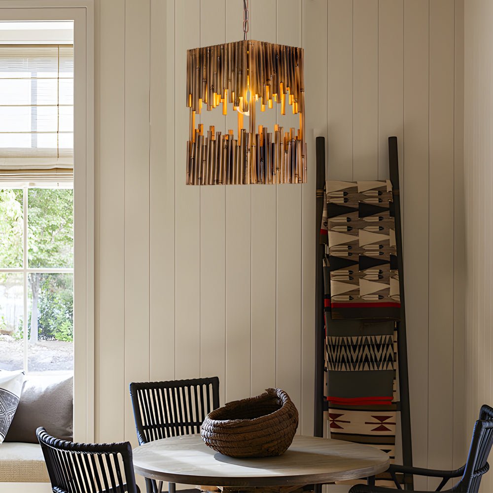 Retro Bamboo Tube Cuboid Pendant Light - 1-Light Suspension Lamp