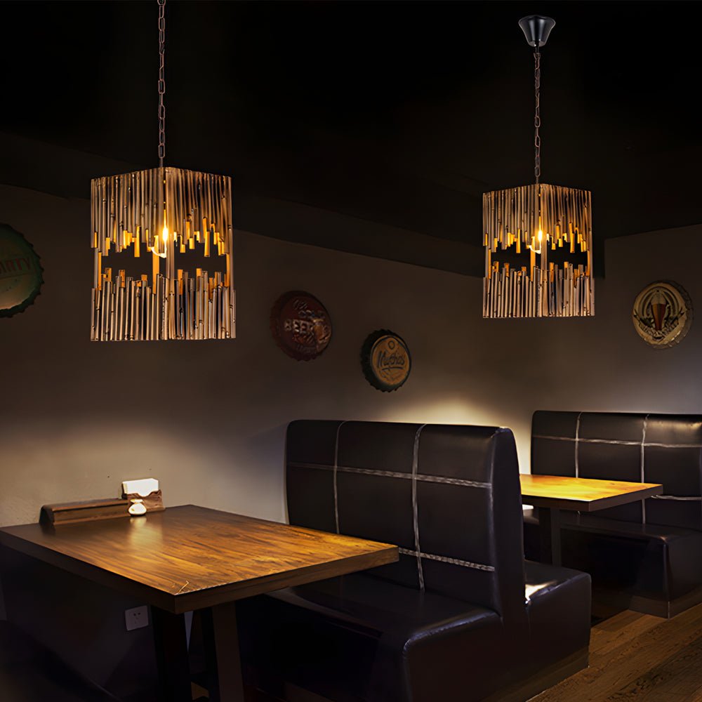 Retro Bamboo Tube Cuboid Pendant Light - 1-Light Suspension Lamp