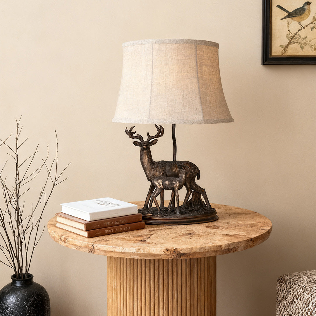 Deer Table Lamp Sculpted Mother and Fawn Decorative Light