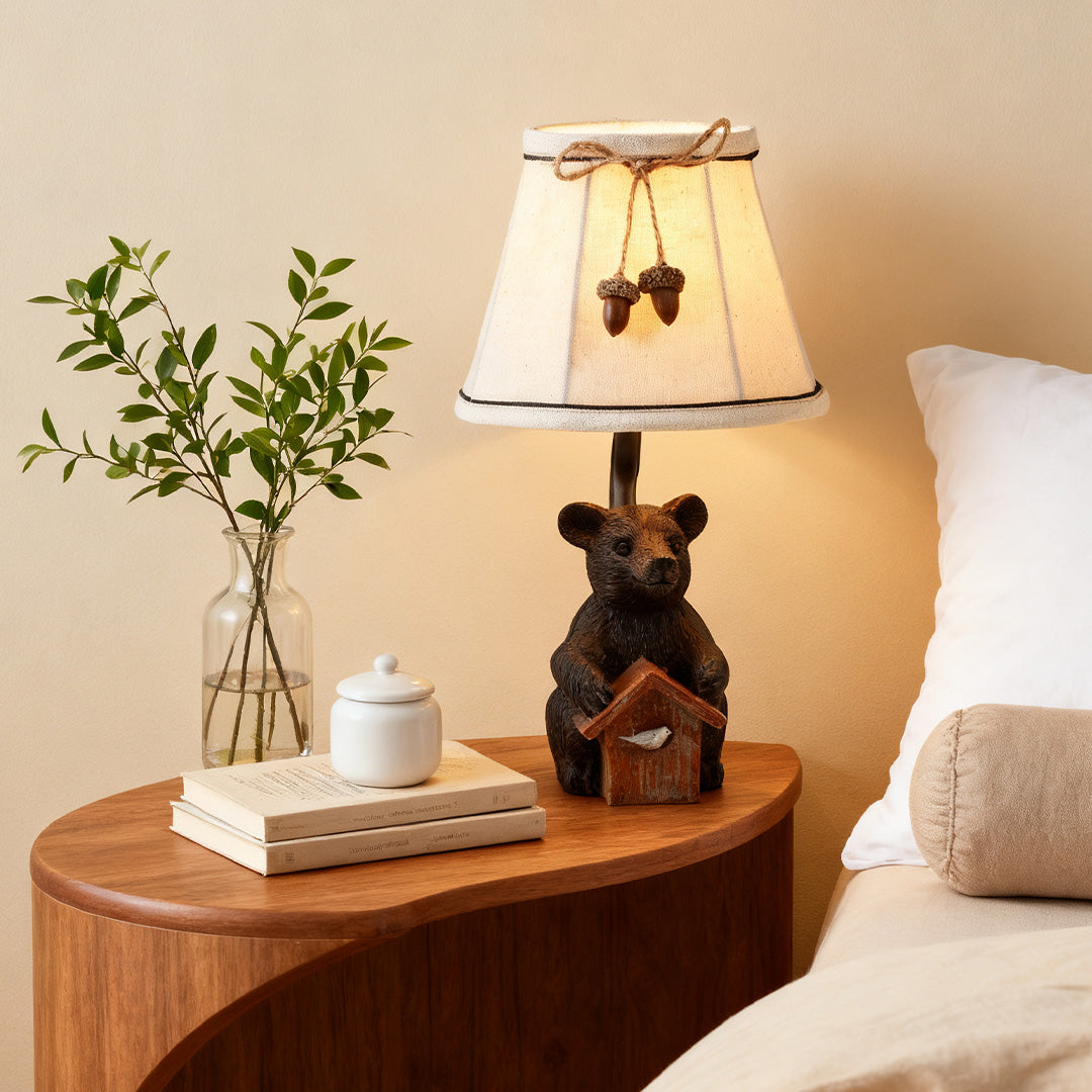 Bear Table Lamp European-Style Charming Novelty Fabric Lampshade Light