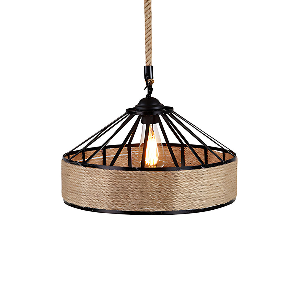 Circular Pendant Light Hemp Rope Iron Art Creative Ceiling Light