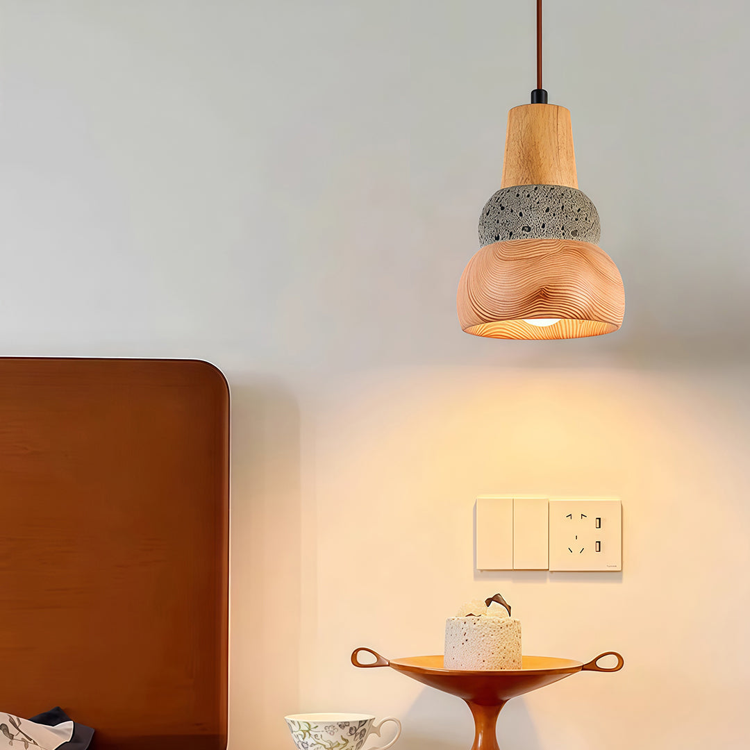 Wood Pendant Lighting Wabi-Sabi Retro Cement Ceiling Light