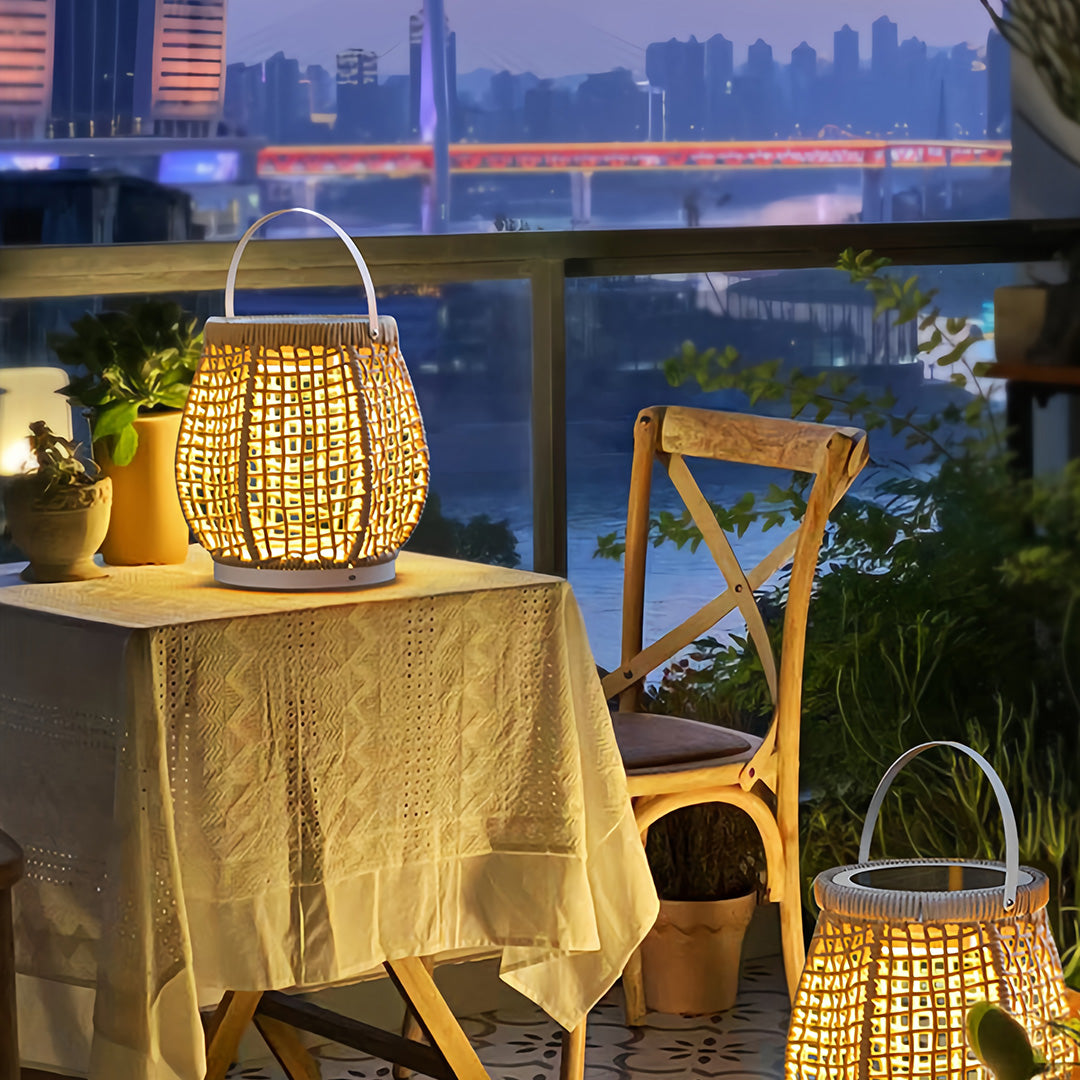 Woven Outdoor Lanterns Stylish with Handle Portable Patio Floor Lamp