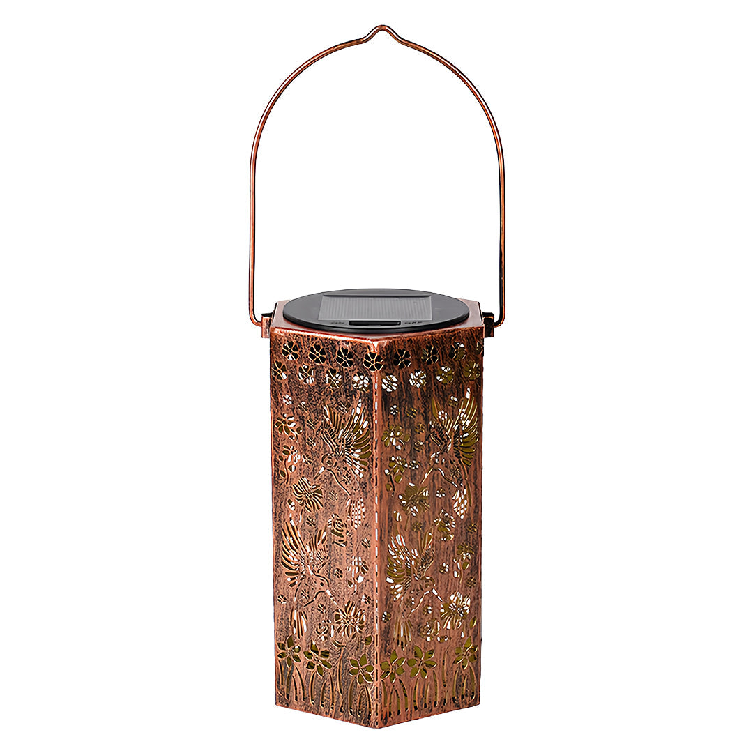 Red Outdoor Lantern Iron Body with Hollow-Out Design Solar Light