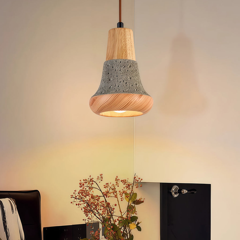 Wood Pendant Lighting Wabi-Sabi Retro Cement Ceiling Light