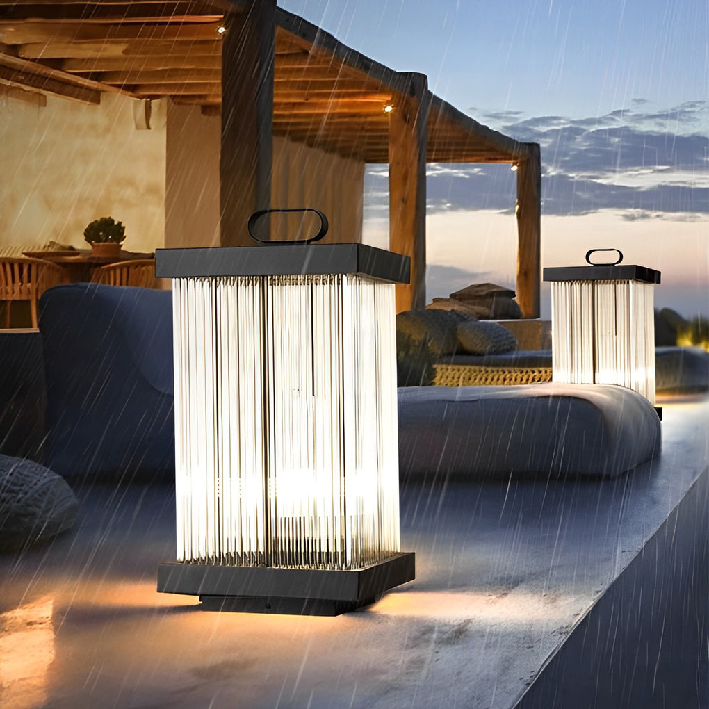 Solar Lanterns for Garden Square Ripple Waterproof Black Light