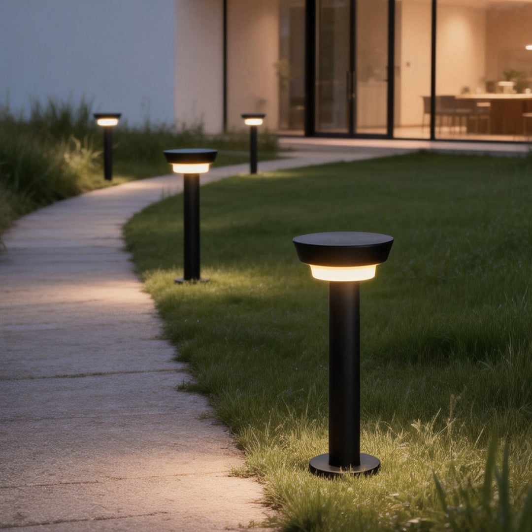 Solar Powered Garden Path Lights Black Cylindrical Light
