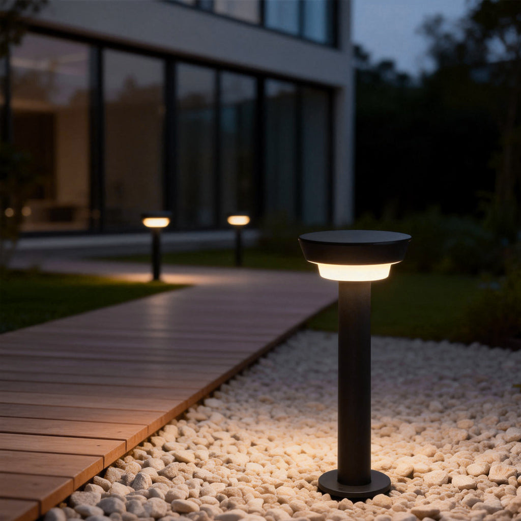 Solar Powered Garden Path Lights Black Cylindrical Light