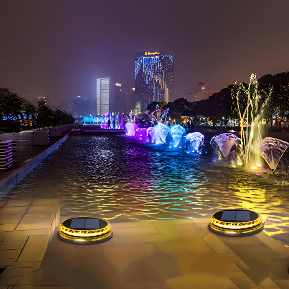 Solar-Powered LED Black Disc Pathway Lights - 4 Pack Outdoor Lighting