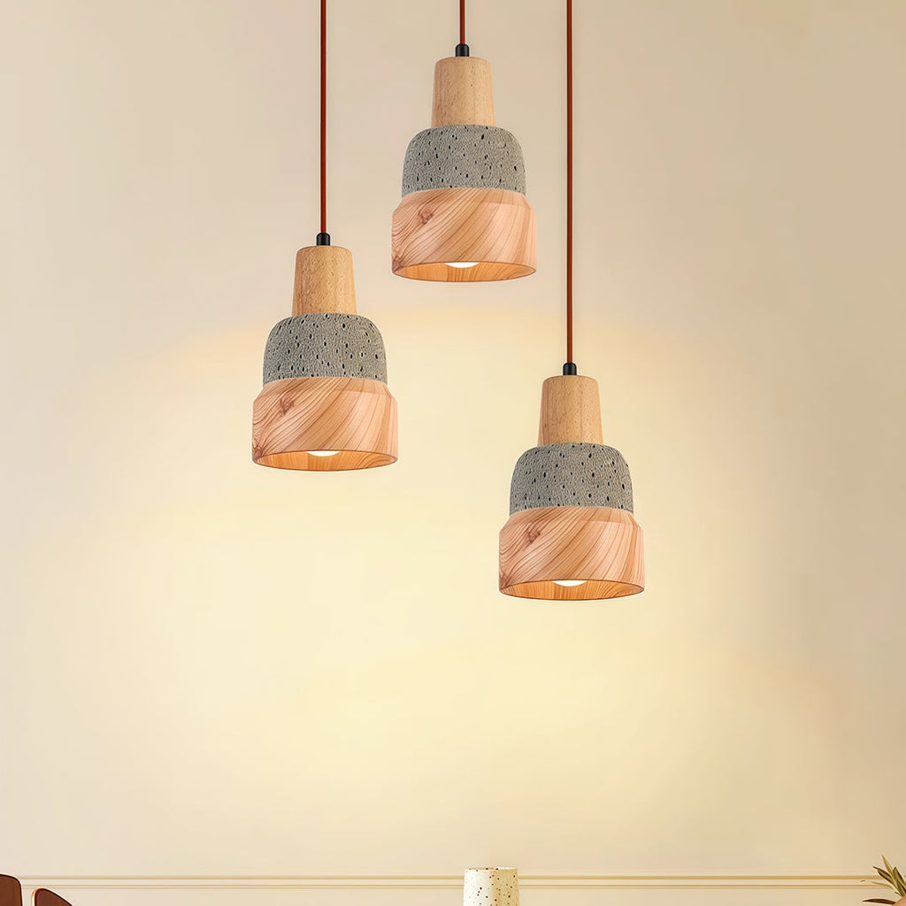 Wood Pendant Lighting Wabi-Sabi Retro Cement Ceiling Light