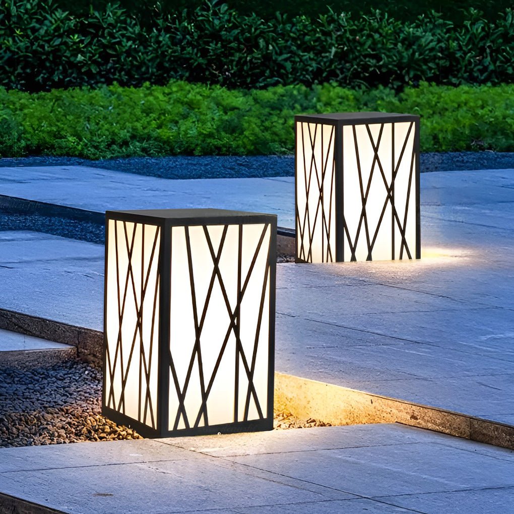 20W Square Solar LED Bollard Lights with Linear Pattern Lampshade