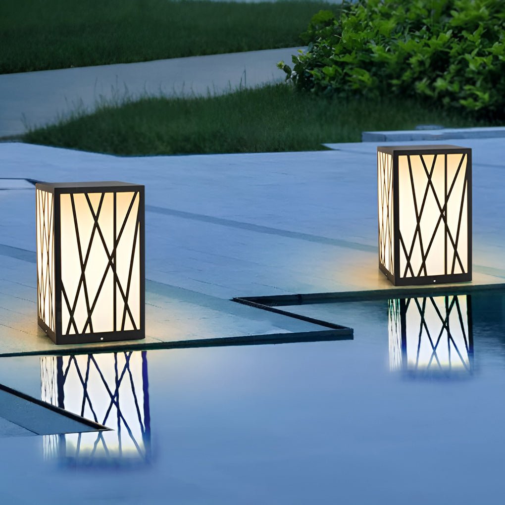20W Square Solar LED Bollard Lights with Linear Pattern Lampshade