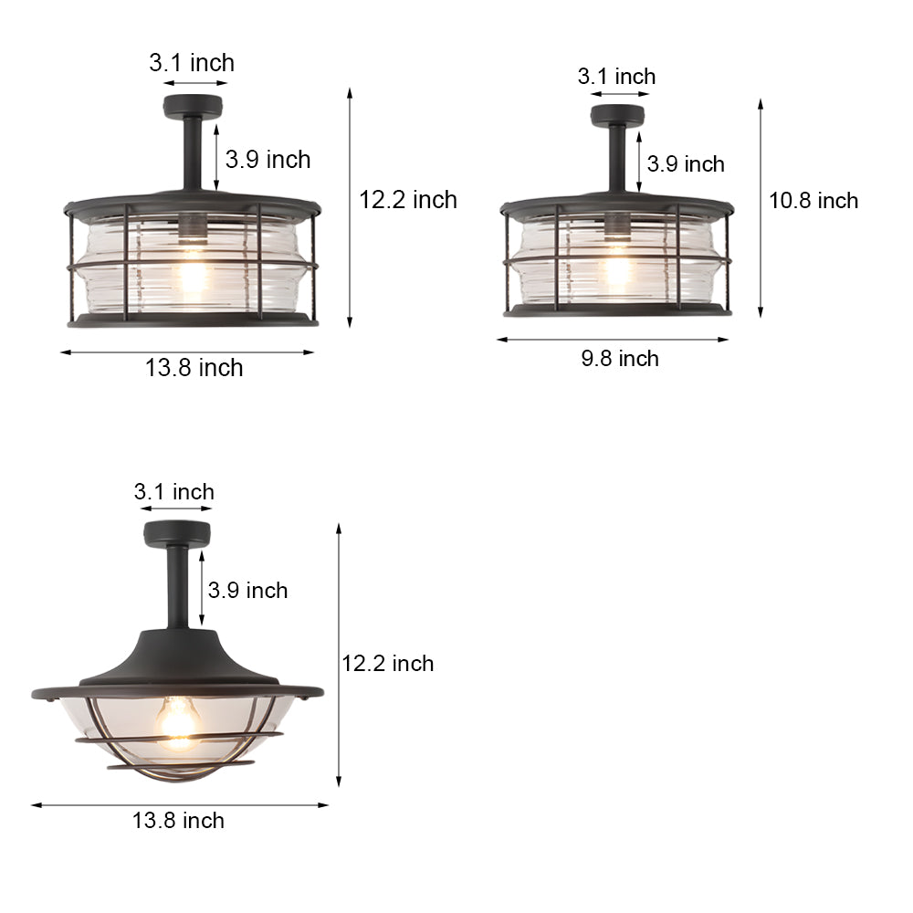 Balcony Coastal Semi Flush Mount Ceiling Light Wrought Iron Ceiling Lighting