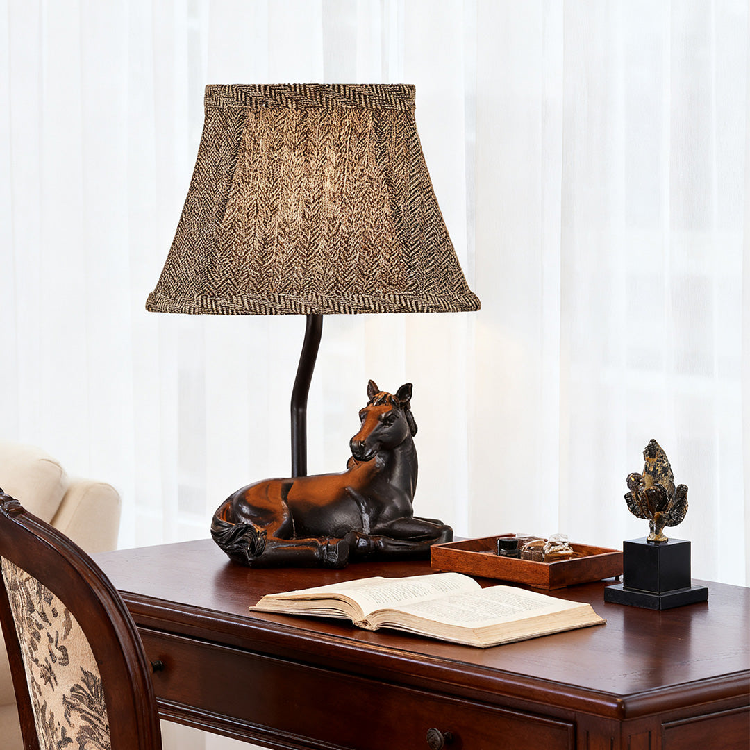 Table Lamp Horse European Style Cloth Lampshade Ambiance Resin Light