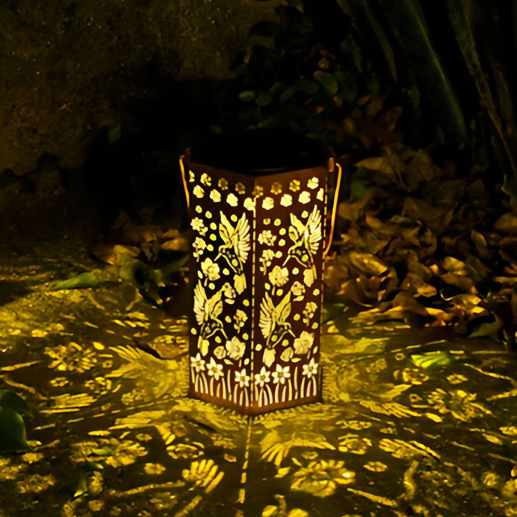 Red Outdoor Lantern Iron Body with Hollow-Out Design Solar Light