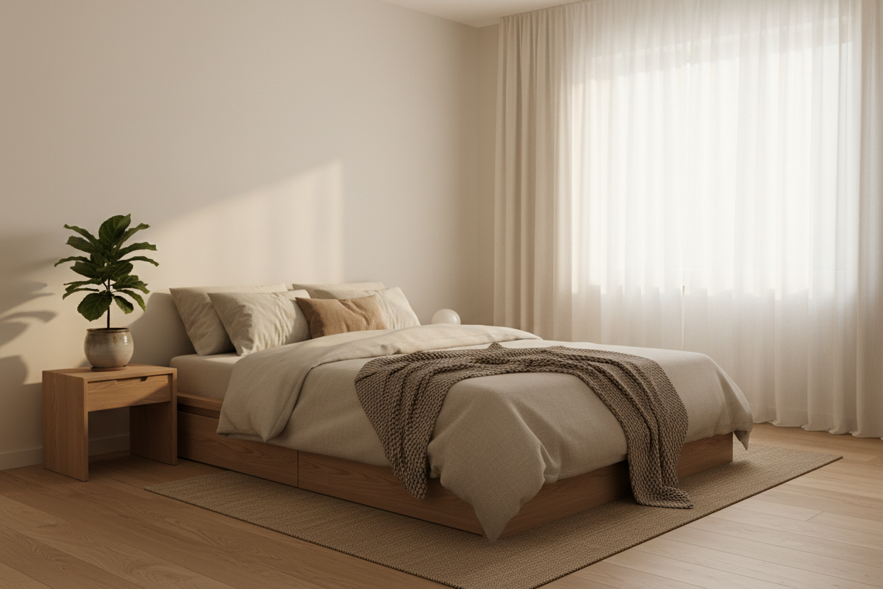 warm minimalist bedroom