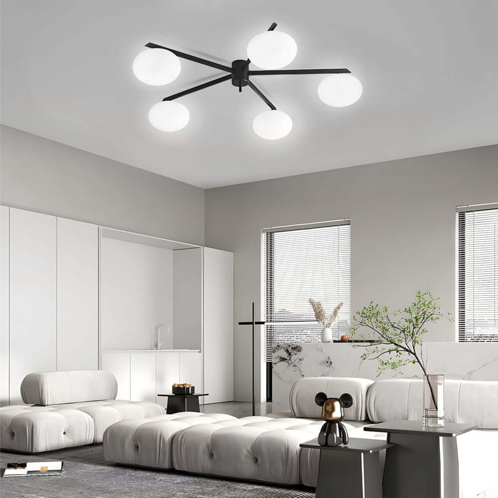 White Glass Bubble Black Semi-Flush Ceiling Light