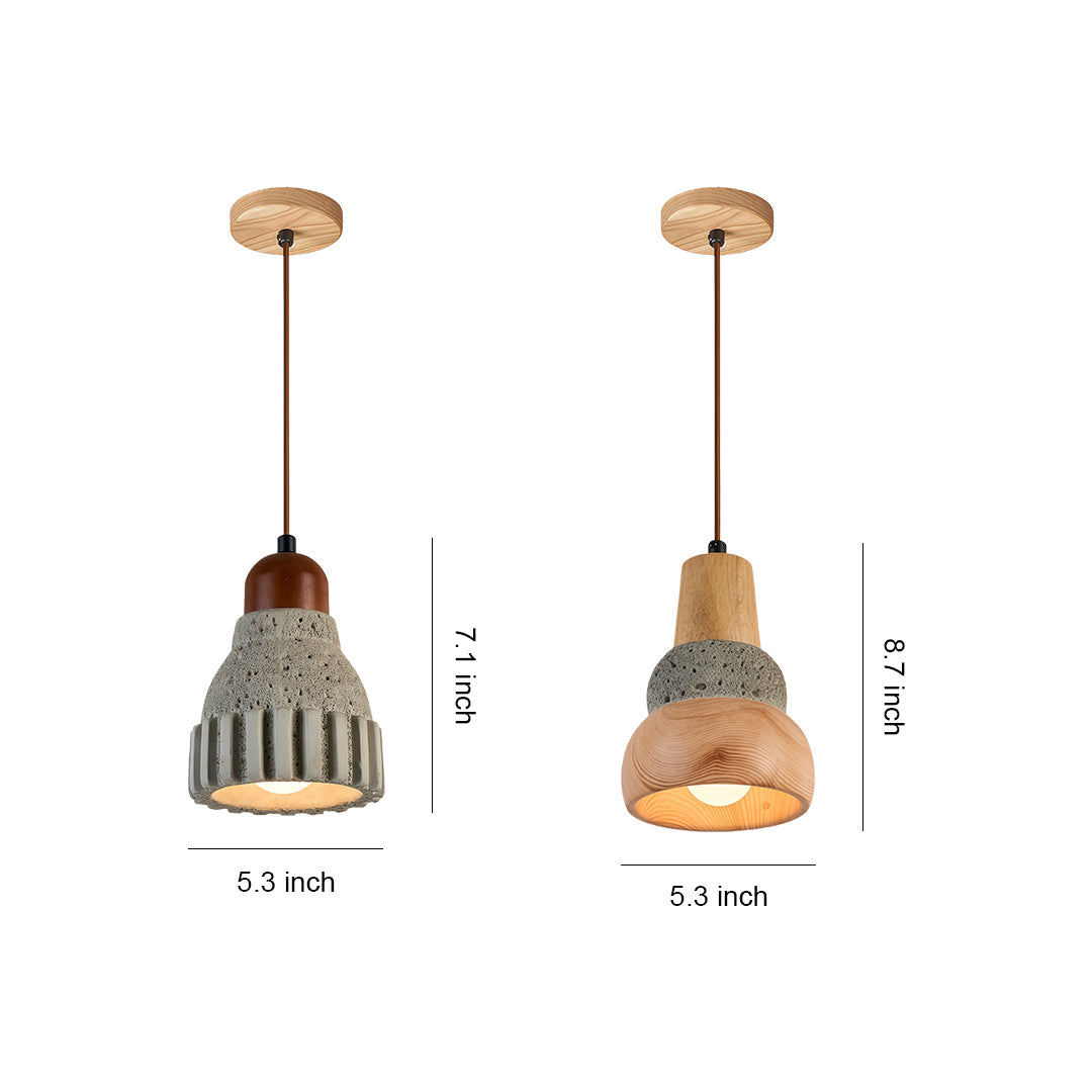 Wood Pendant Lighting Wabi-Sabi Retro Cement Ceiling Light