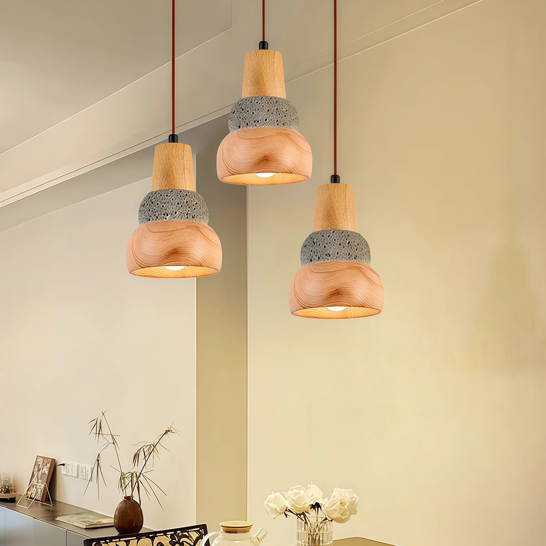 Wood Pendant Lighting Wabi-Sabi Retro Cement Ceiling Light