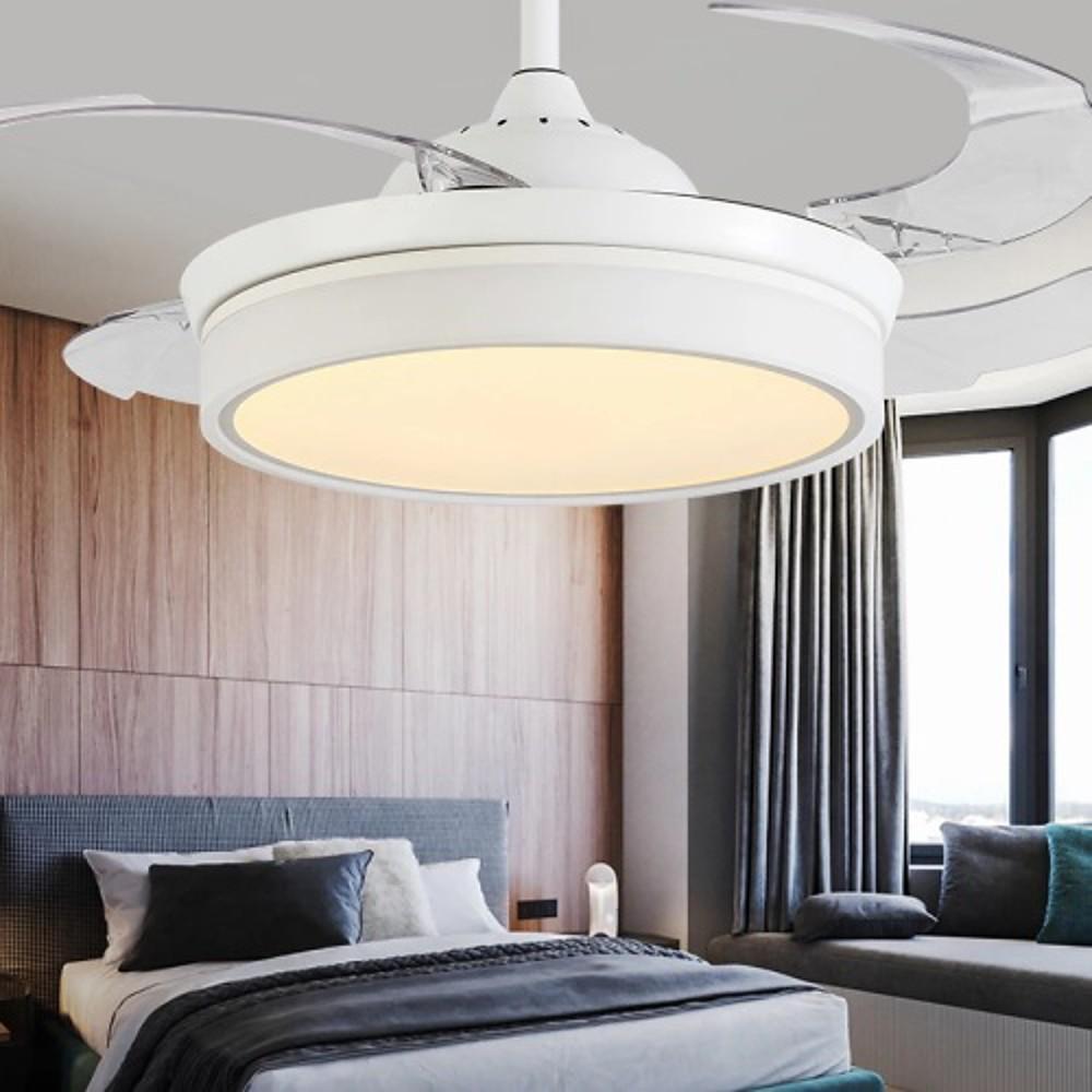 15/19 23-In LED 4 Blades White Retractable Ceiling Fan with Light